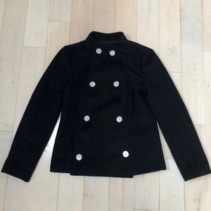Tory Burch wool military black silver buttons coat jacket 8